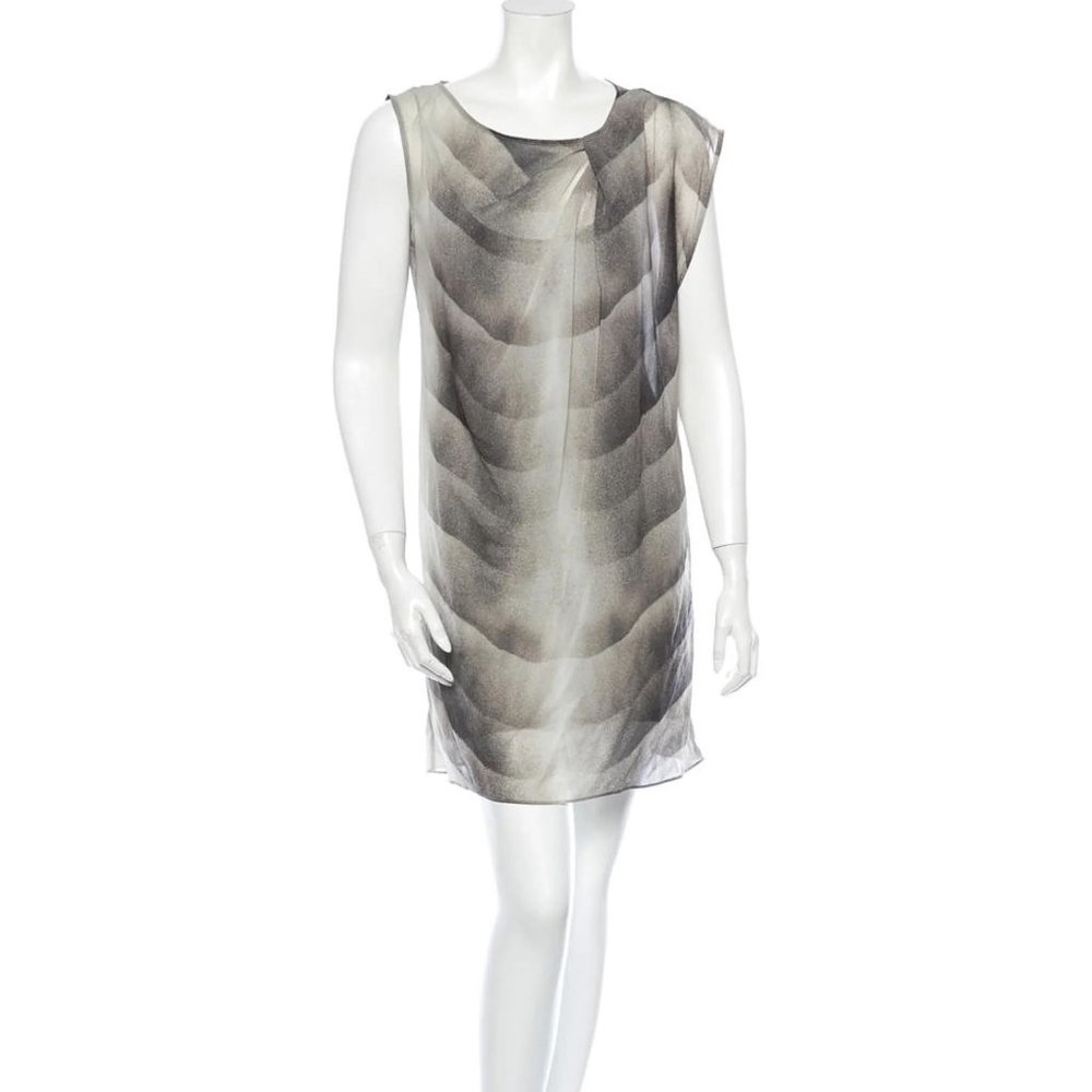Helmut Lang Grey & Black Sheer Sleeveless Dress w/ Grey Slip - Size Petite